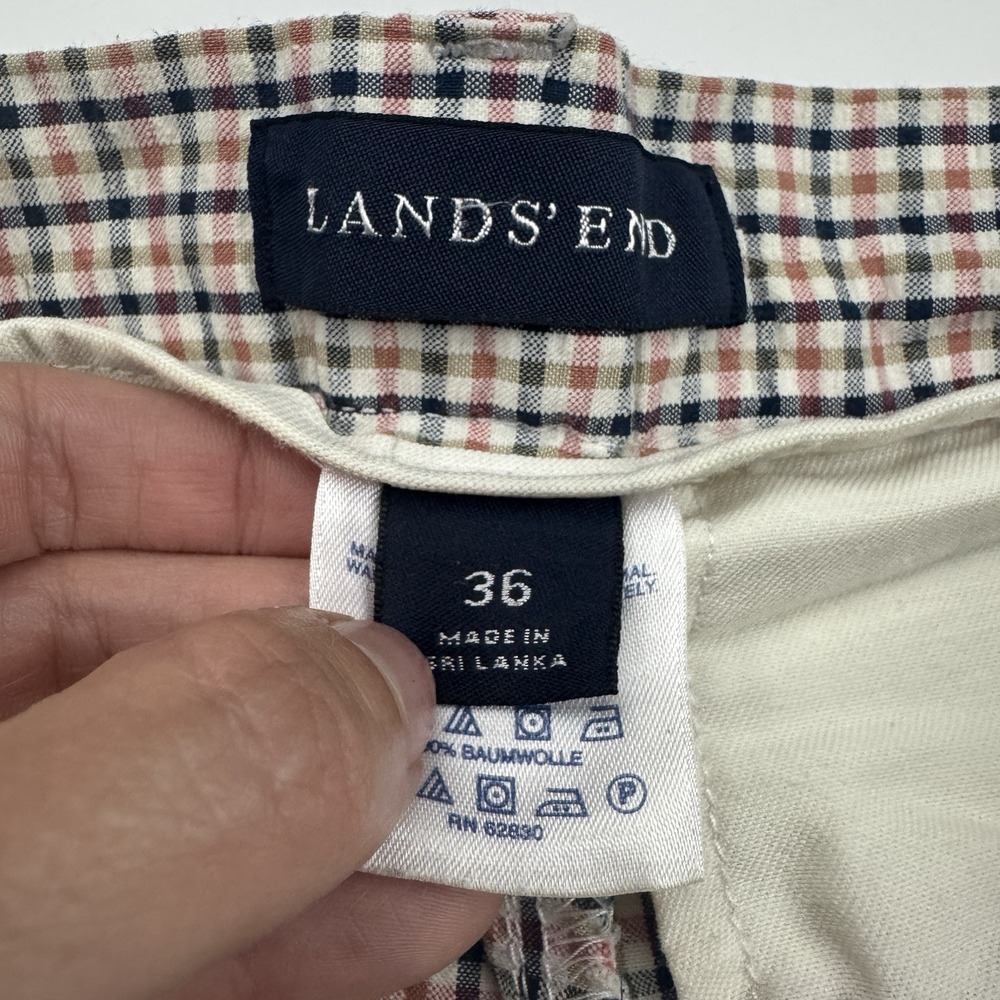 Lands End Multicolor Plaid Bermuda Chino Shorts Seersucker Sz 36 100% Cotton - Picture 7 of 12